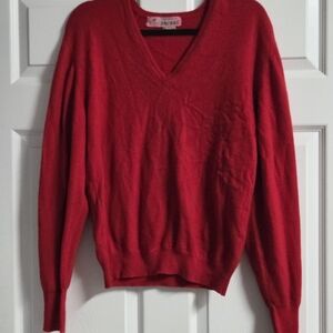 Braemar Womens Vintage 100% Cashmete Red  V-Neck Sweater - Size M